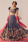 Buy_172 THREADS_Blue Crepe Printed Floral Round Blouse Lehenga Set_at_Aza_Fashions