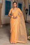 Buy_Geroo Jaipur_Peach Chiffon Hand Embroidered Resham Work Saree With Unstitched Blouse Piece _Online_at_Aza_Fashions