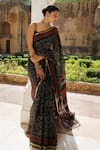 Buy_Geroo Jaipur_Black Pure Kota Silk Hand Block Printed Saree With Unstitched Blouse Piece _at_Aza_Fashions