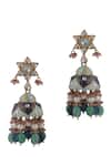 Shop_Riana Jewellery_Blue Glitter, Stones, Pearls Meenakari Pattern Jhumkas _at_Aza_Fashions