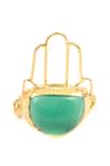 Shop Sangeeta Boochra Gold Plated Stones Green Cutwork Ring at Aza Fashions Shop_Sangeeta Boochra_Gold Plated Stones Green Cutwork Ring _at_Aza_Fashions