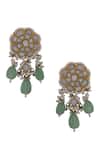Shop_Riana Jewellery_Green Semi Precious Pearl Embellished Floral Motif Earrings _at_Aza_Fashions