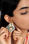 Buy_Neeta Boochra_Gold Plated Cut Work Two Tone Dangler Earrings _at_Aza_Fashions