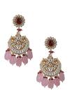 Shop_Riana Jewellery_White Glitter, Beads, Stones Floral Motif Embellished Chandbali Earrings _at_Aza_Fashions