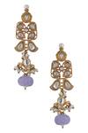 Shop_Riana Jewellery_White Semi Precious Pearl Geometric Floral Encrusted Earrings _at_Aza_Fashions