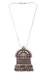 Shop_Sangeeta Boochra_Silver Plated Temple Carved Pendant Necklace _at_Aza_Fashions