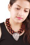 Buy_Sangeeta Boochra_Silver Plated Floral Carved Pendant Necklace _at_Aza_Fashions