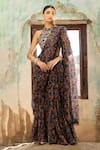 Buy_Seeaash_Black Flat Chiffon Printed Floral Pre-draped Concept Saree With Blouse _at_Aza_Fashions