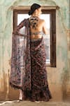 Shop_Seeaash_Black Flat Chiffon Printed Floral Pre-draped Concept Saree With Blouse _at_Aza_Fashions