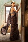 Seeaash_Black Flat Chiffon Printed Floral Pre-draped Concept Saree With Blouse _Online_at_Aza_Fashions