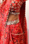 Seeaash_Red Flat Chiffon Printed Feather Pre-draped Concept Saree With Blouse _Online_at_Aza_Fashions