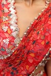 Shop_Seeaash_Red Flat Chiffon Printed Feather Pre-draped Concept Saree With Blouse _Online_at_Aza_Fashions