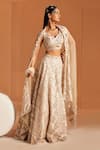 Divya Aggarwal_Ivory Organza Pearls, Sequins V-neck Seashell Embellished Lehenga Set _Online_at_Aza_Fashions