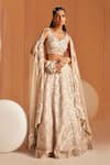Buy_Divya Aggarwal_Ivory Organza Pearls, Sequins V-neck Seashell Embellished Lehenga Set _Online_at_Aza_Fashions