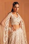 Shop_Divya Aggarwal_Ivory Organza Pearls, Sequins V-neck Seashell Embellished Lehenga Set _Online_at_Aza_Fashions