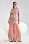 Buy_Divya Aggarwal_Pink Organza Sequins, Pearls, Emaline Scalloped Embellished Jacket Sharara Set _at_Aza_Fashions