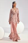 Divya Aggarwal_Pink Organza Sequins, Pearls, Emaline Scalloped Embellished Jacket Sharara Set _Online_at_Aza_Fashions