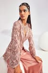 Buy_Divya Aggarwal_Pink Organza Sequins, Pearls, Emaline Scalloped Embellished Jacket Sharara Set _Online_at_Aza_Fashions