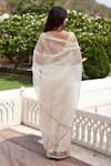 Shop_Geroo Jaipur_Cream Organza Hand Embroidered Pearl Saree With Unstitched Brocade Blouse Piece _at_Aza_Fashions