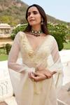 Buy_Geroo Jaipur_Cream Organza Hand Embroidered Pearl Saree With Unstitched Brocade Blouse Piece _Online_at_Aza_Fashions