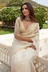 Shop_Geroo Jaipur_Cream Organza Hand Embroidered Pearl Saree With Unstitched Brocade Blouse Piece _Online_at_Aza_Fashions