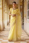 Buy_Geroo Jaipur_Yellow Organza Hand Embroidered Gota Patti Saree With Unstitched Blouse Piece_at_Aza_Fashions