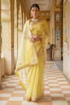 Shop_Geroo Jaipur_Yellow Organza Hand Embroidered Gota Patti Saree With Unstitched Blouse Piece_at_Aza_Fashions