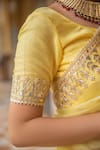 Buy_Geroo Jaipur_Yellow Organza Hand Embroidered Gota Patti Saree With Unstitched Blouse Piece_Online_at_Aza_Fashions
