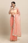 Buy_Geroo Jaipur_Peach Organza Hand Embroidered Gota Patti Saree With Unstitched Blouse Piece _at_Aza_Fashions