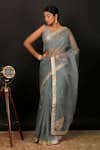 Buy_Geroo Jaipur_Grey Organza Hand Embroidered Gota Patti Work Saree With Unstitched Blouse Piece _at_Aza_Fashions