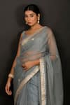 Geroo Jaipur_Grey Organza Hand Embroidered Gota Patti Work Saree With Unstitched Blouse Piece _Online_at_Aza_Fashions