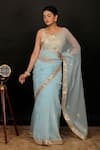 Buy_Geroo Jaipur_Sky Blue Organza Hand Embroidered Floral Saree With Unstitched Blouse Piece _at_Aza_Fashions