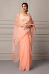 Buy_Geroo Jaipur_Peach Organza Hand Embroidered Floral Butta Saree With Unstitched Blouse Piece _Online_at_Aza_Fashions