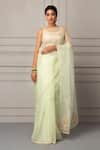 Buy_Geroo Jaipur_Green Organza Floral Gota Work Saree With Unstitched Blouse Piece _at_Aza_Fashions