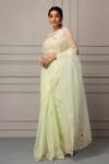 Geroo Jaipur_Green Organza Floral Gota Work Saree With Unstitched Blouse Piece _Online_at_Aza_Fashions