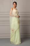 Buy_Geroo Jaipur_Green Organza Floral Gota Work Saree With Unstitched Blouse Piece _Online_at_Aza_Fashions