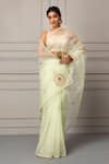 Shop_Geroo Jaipur_Green Organza Floral Gota Work Saree With Unstitched Blouse Piece _Online_at_Aza_Fashions