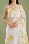 Shop_Geroo Jaipur_Off White Organza Hand Painted Floral Saree With Unstitched Blouse Piece _Online_at_Aza_Fashions