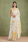 Buy_Geroo Jaipur_Off White Organza Hand Painted Floral Saree With Unstitched Blouse Piece _at_Aza_Fashions