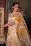 Shop_Geroo Jaipur_Beige Organza Hand Painted Floral Floret Saree With Unstitched Blouse Piece _Online_at_Aza_Fashions