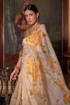 Geroo Jaipur_Beige Organza Hand Painted Floral Floret Saree With Unstitched Blouse Piece _at_Aza_Fashions