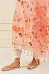 Shop_Geroo Jaipur_Peach Hand Painted Floweret Pattern Dupatta _at_Aza_Fashions