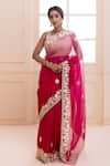 Buy_Geroo Jaipur_Pink Organza Hand Embroidered Gota Floral Saree With Unstitched Blouse Piece _at_Aza_Fashions