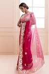 Geroo Jaipur_Pink Organza Hand Embroidered Gota Floral Saree With Unstitched Blouse Piece _Online_at_Aza_Fashions