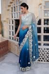 Buy_Geroo Jaipur_Blue Organza Hand Embroidered Gota Ombre Saree With Unstitched Blouse Piece _at_Aza_Fashions