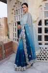 Buy_Geroo Jaipur_Blue Organza Hand Embroidered Gota Ombre Saree With Unstitched Blouse Piece _Online_at_Aza_Fashions