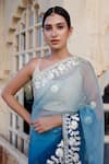 Shop_Geroo Jaipur_Blue Organza Hand Embroidered Gota Ombre Saree With Unstitched Blouse Piece _Online_at_Aza_Fashions