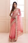 Buy_Geroo Jaipur_Pink Organza Hand Embroidered Gota Work Ombre Saree With Unstitched Blouse Piece _at_Aza_Fashions