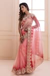 Geroo Jaipur_Pink Organza Hand Embroidered Gota Work Ombre Saree With Unstitched Blouse Piece _Online_at_Aza_Fashions