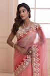 Buy_Geroo Jaipur_Pink Organza Hand Embroidered Gota Work Ombre Saree With Unstitched Blouse Piece _Online_at_Aza_Fashions